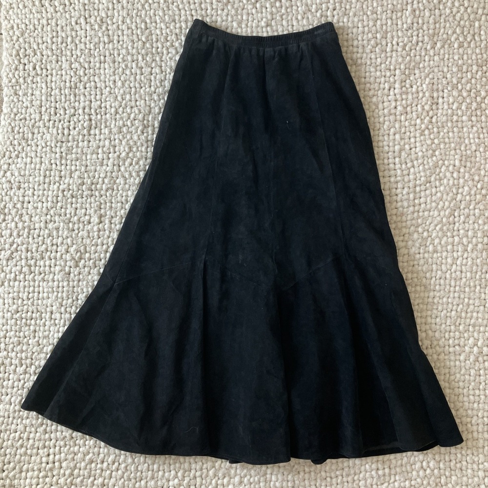 Vintage 1970s Lotus Mt. Shasta Black Leather Maxi Skirt Large Western Moto Goth